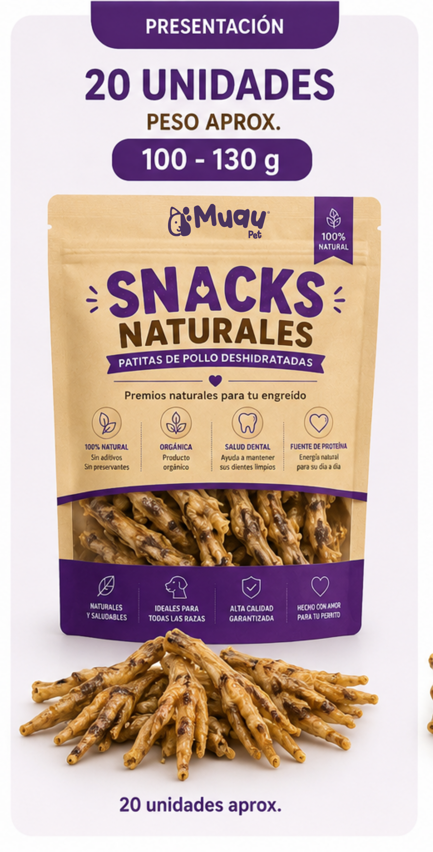 Snacks Naturales – 20u Patitas de Pollo Deshidratadas